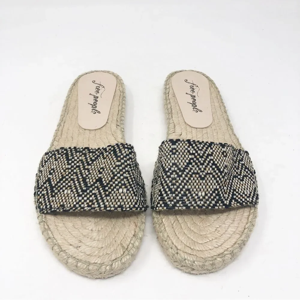 FREE PEOPLE | Beach Front Espadrille Woven Slides Black & Beige NEW Women’s 7